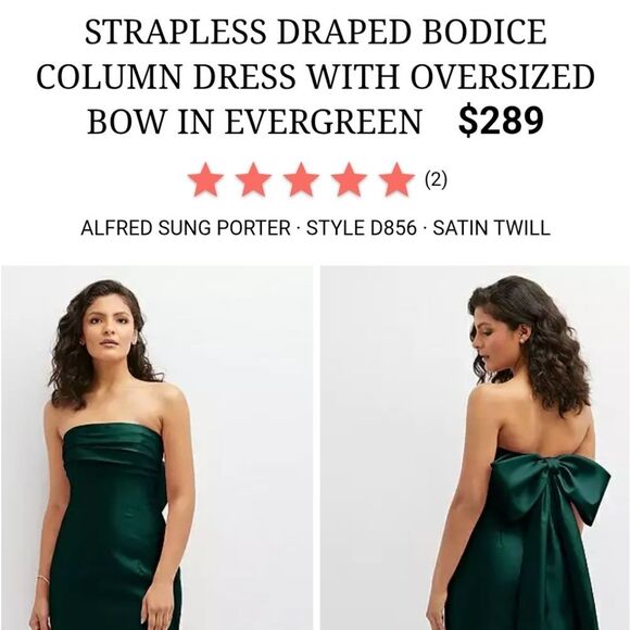 NWT Alfred Sung Gown Strapless Draped Bodice Column Dress Bow Evergreen Green 6 - Picture 14 of 14